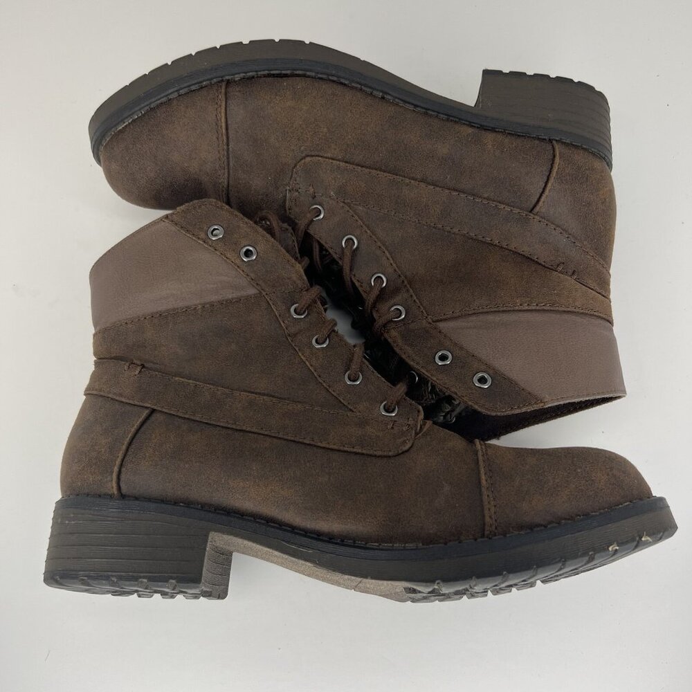 Faded Glory Rich Brown Womens Size 8.5 Lace-Up Biker/Combat Boots High-Top - Picture 6 of 9